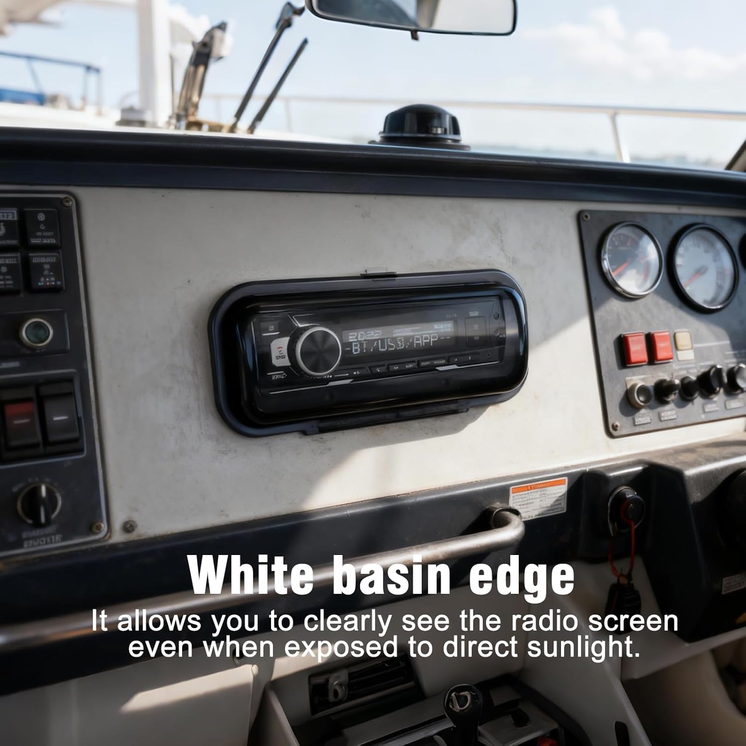 STUDIOFINIX Durable Water Resistant Marine Radio Cover Waterproof Boat Stereo Protector Shield with Flip-Up Door UV-Resistant ABS Housing, Includes Mounting Gasket & Hardware