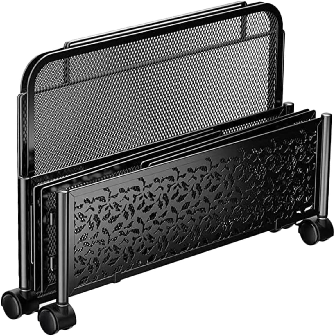 DOITOOL Bed Storage Drawers with Wheels, Foldable Metal Frame Space Saving Organizer Rack for Small Bedrooms, Black Patterned Flat Design Underbed Clothes Storage