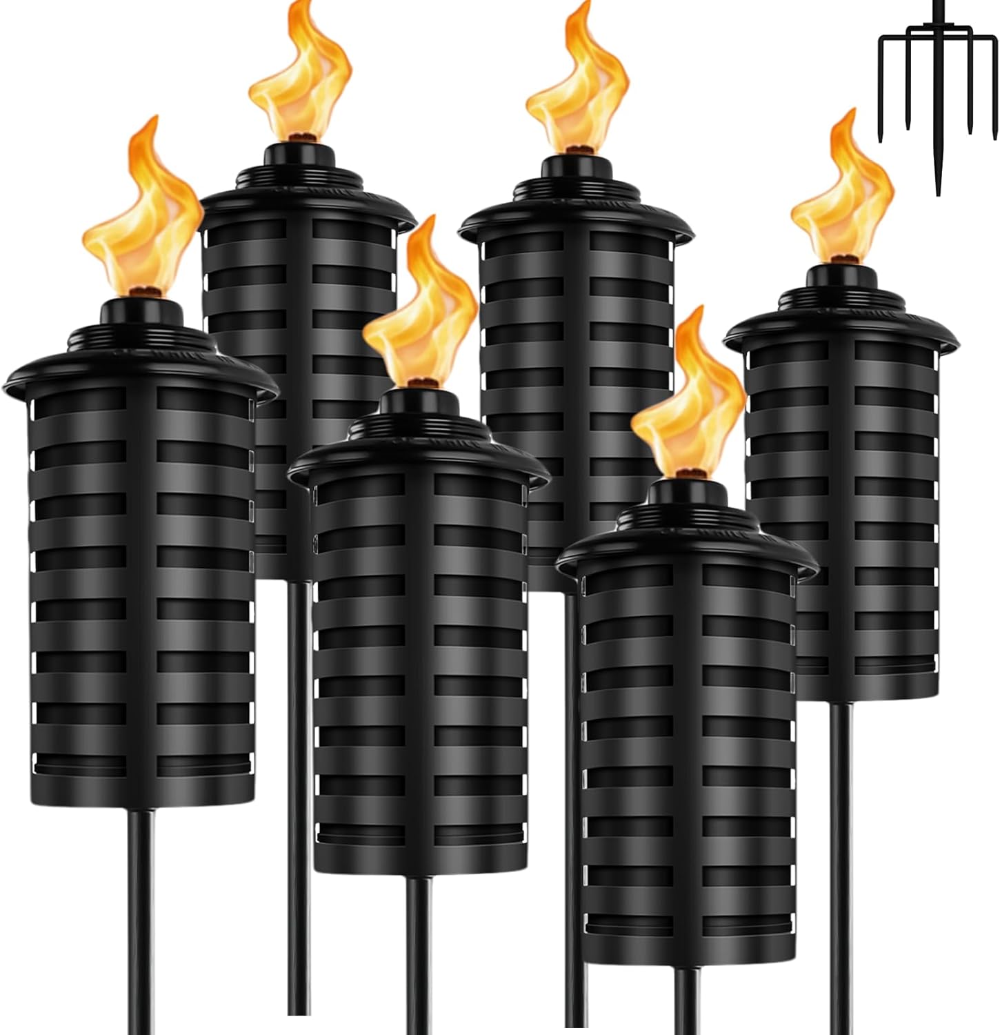 6 Pack Home Garden Torch, 16 Oz Outdoor Green Metal Torch Garden Décor,59-Inch Upgraded Citronella Torches with 3-Prong Grounded Stake, Metal Light Torches for Party Patio Pathway