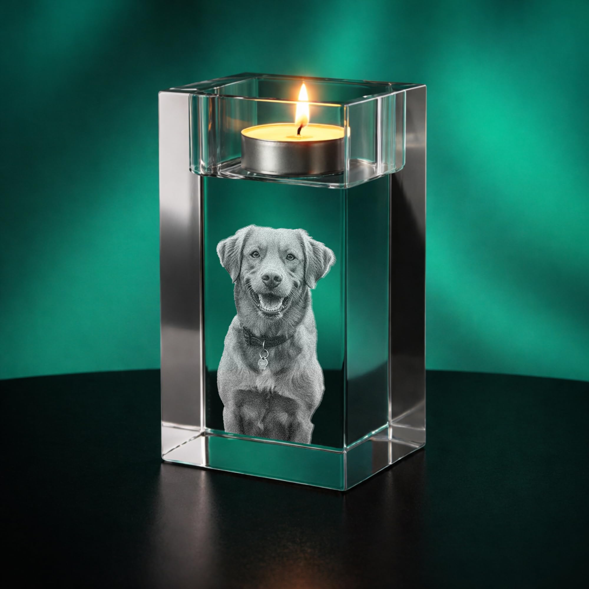 Print Maniacs Crystal Clear Personalised 3D Crystal Candle Photo Gift – Custom Laser Engraved Picture – Memorial, Anniversary & Couple Keepsake