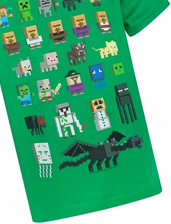 Minecraft Sprites Mojang Boys Kids Green Characters Short Sleeved T-Shirt