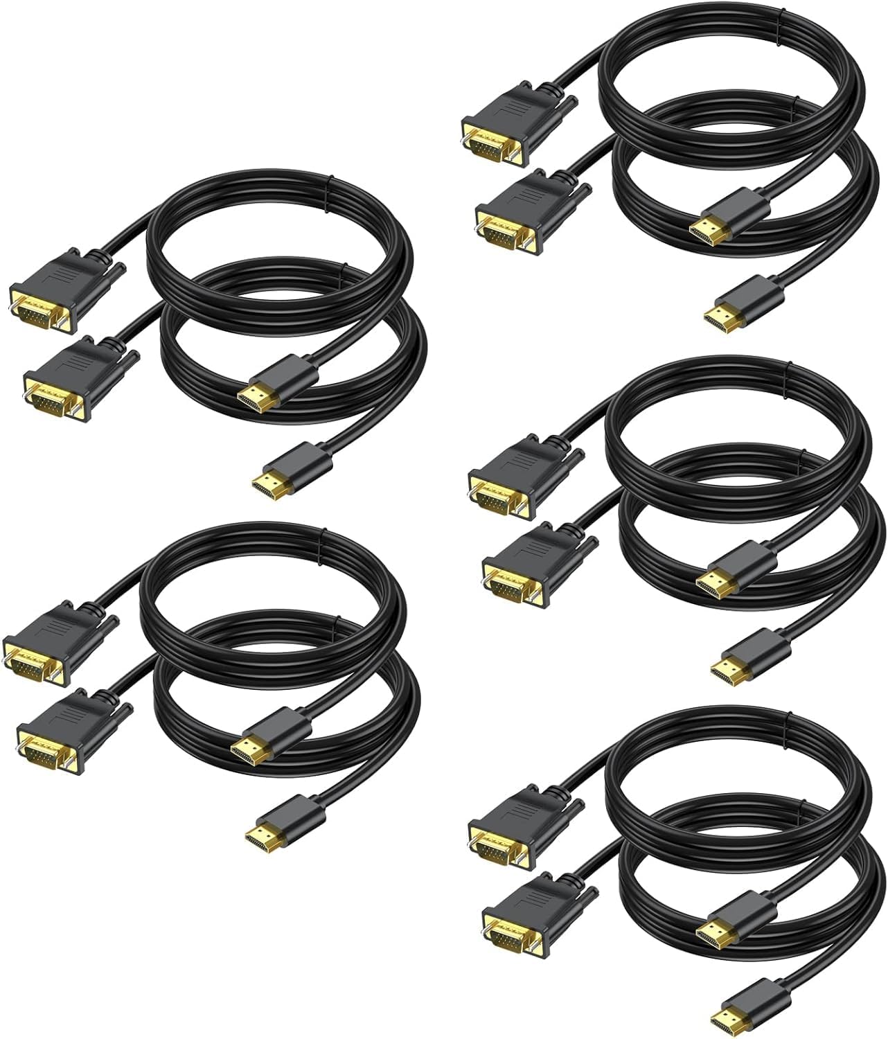 HDMI to VGA Cable 10-Pack , Computer HDMI to VGA Monitor Cord 6ft, Male HDMI to VGA Male Cord NOT-Directional UHD 1080P@60Hz Video for Computer, Desktop, Laptop, PC, Monitor, Projector, HDTV and More