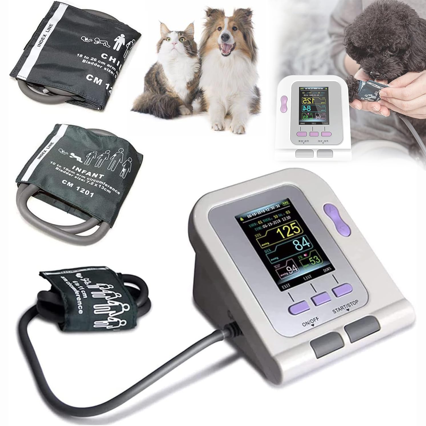 Tensiómetro Veterinario Digital, Tensiómetro Para Uso En Animales Con 3 Manguitos, Pantalla LCD De 2,8 Pulgadas, Para El Cuidado De Perros, Gatos Y Otras Mascotas, Hospitales Veterinarios Y Clínicas