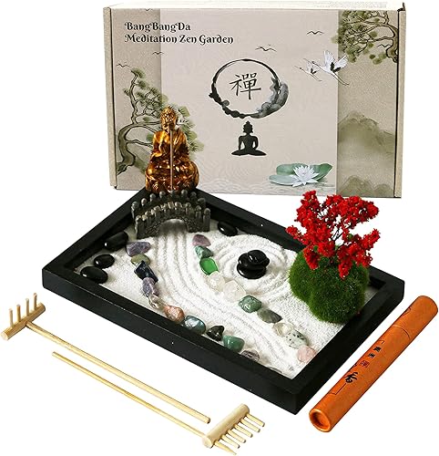 Mini kit de jardín zen de meditación, mesa japonesa, roca, arena, chakra, buda, jardín, hogar, oficina, escritorio, decoración de escritorio,