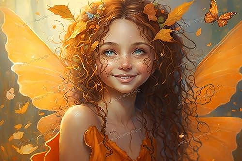 Pintura de diamantes para niña elfa, decoración otoñal para el hogar y regalos de Acción de Gracias para adultos y niños, kit completo de diamantes