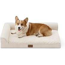 COZY KISS Orthopedic Dog Bed Crate Bed for Large and Medium Dogs, L-Shaped Foam Non-Slip Bottom Pet Cat Sofa with Washable Removable Cover, Suitable for Pets up to 75 lbs, 36x27x6.5 inches, Beige
