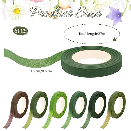 Miniatura 6 de Giantree 6 rollos de cinta adhesiva de flora, 0.472 pulgadas, color verde, crepe de floristería autoadhesiva, cinta autoadhesiva para arreglos