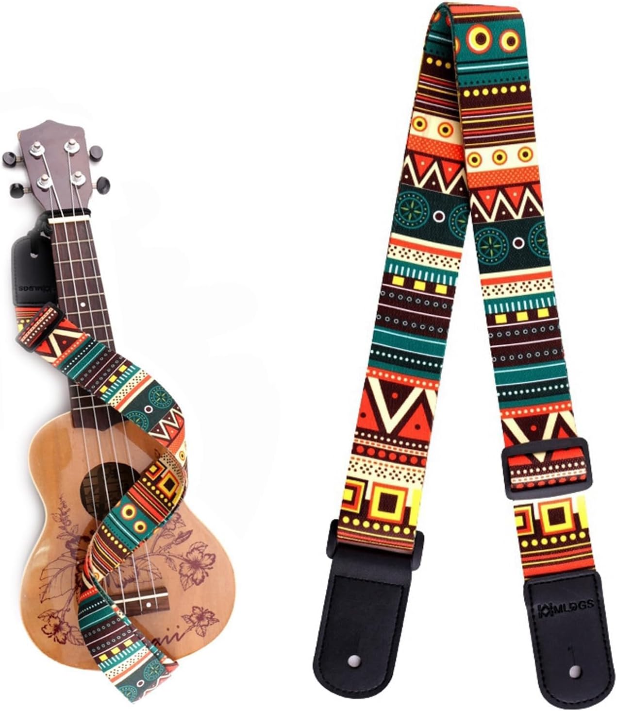 National Style Ukelele Shoulder Strap, Double Layer Soft PU Leather Ends
