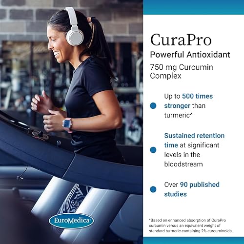 Miniatura 3 de EuroMedica CuraPro - 750 mg, 30 cápsulas blandas - Suplemento de curcumina de cúrcuma de alta potencia - Soporte clínico para hígado, cerebro,