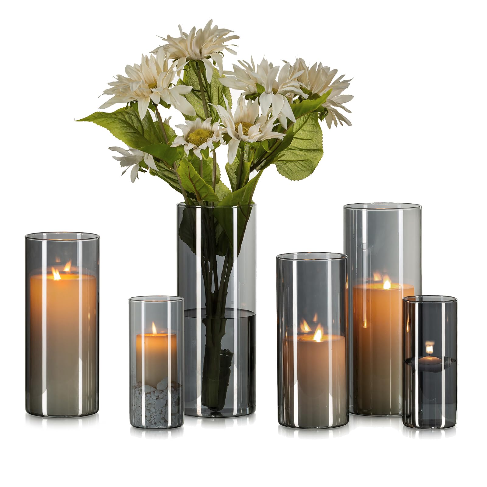 Vase en verre cylindrique noir Hewory pour porte bougie photophore et home decoration