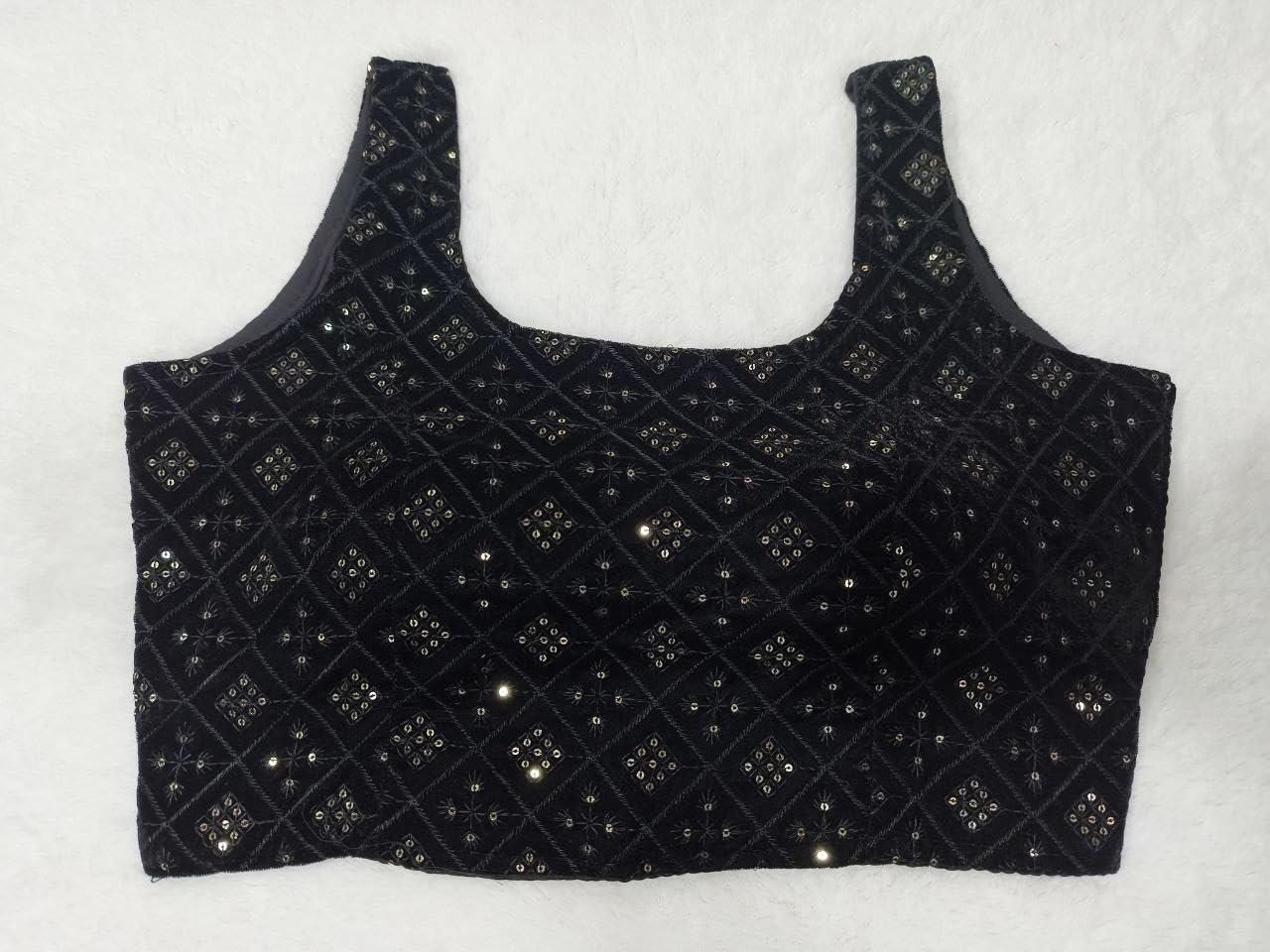 Pujia Mills Women's Velvet Checkered Sleeveless Regular Blouse (Pm B Megha 1 Black 36