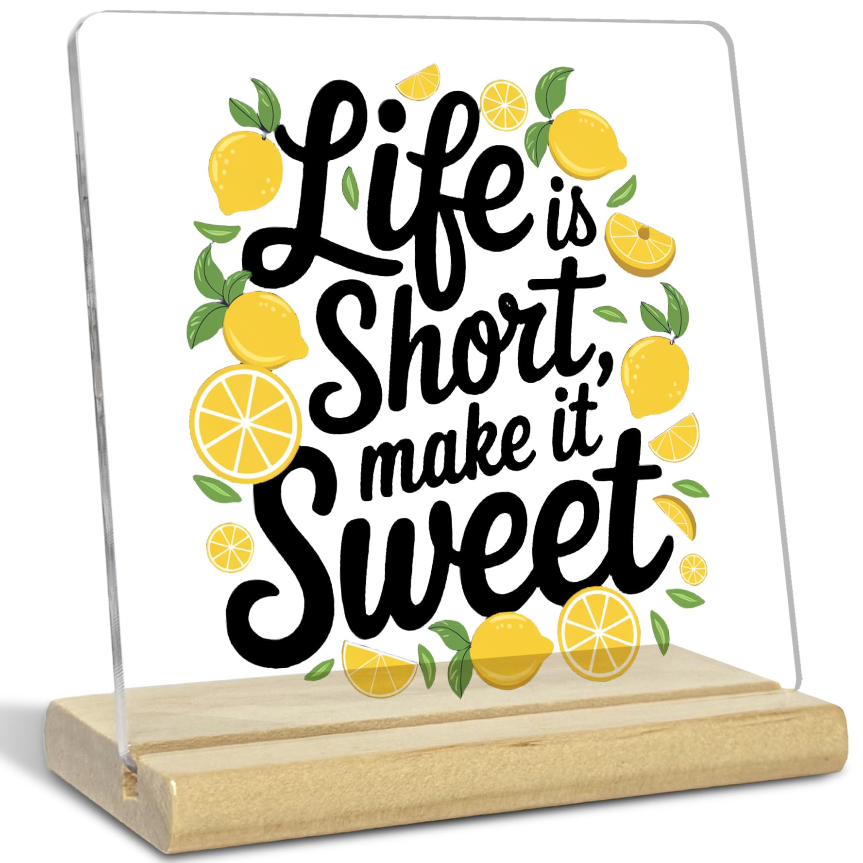 Inspirational Summer Lemon Desk Decorations for Home Office,Life is Short Make it Sweet Acrylic Sign Decor
