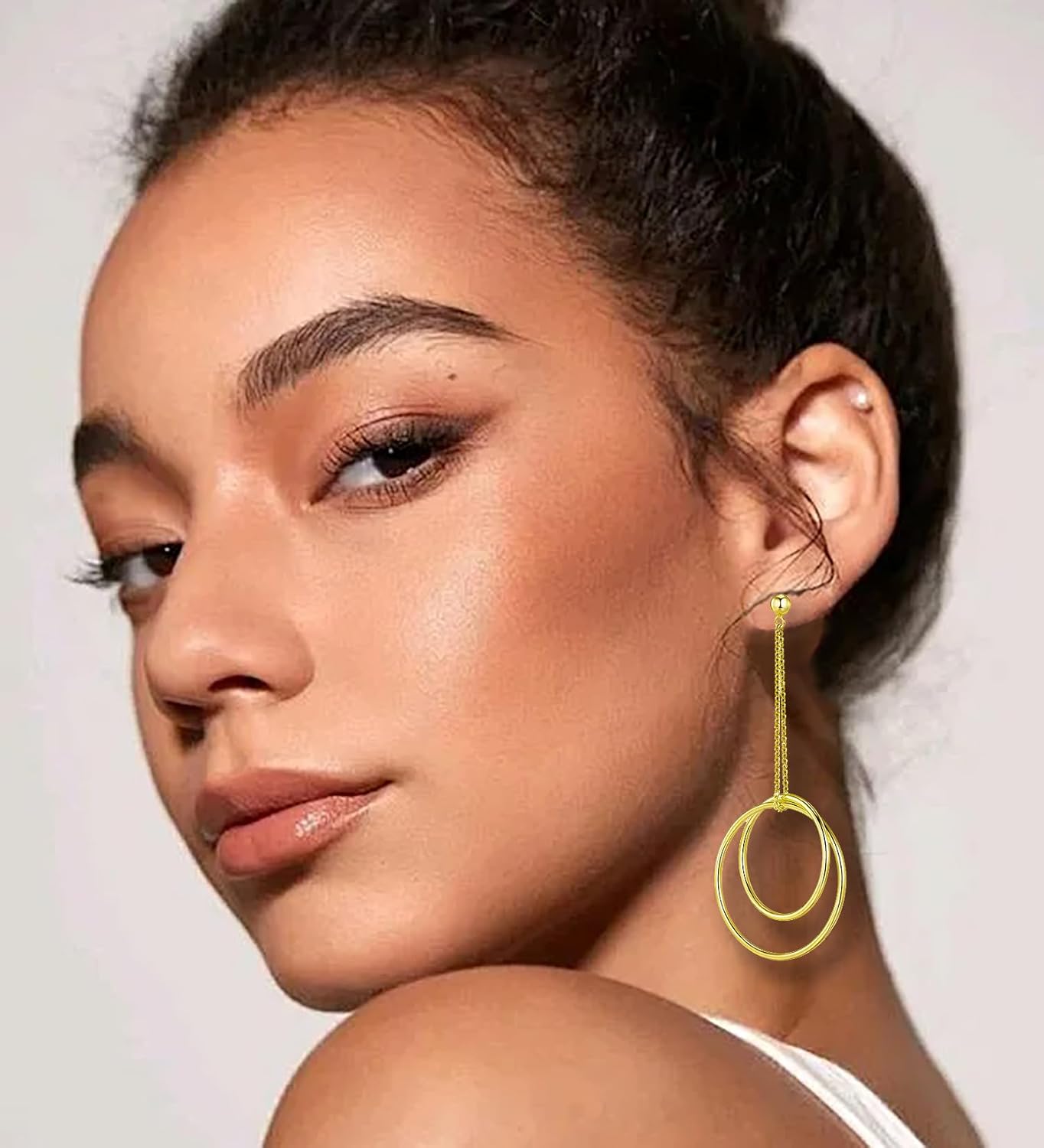 LOVANS Sterling Sliver Circle Drop Dangle Earrings, Double Hoops Earrings for Women 18K Gold Plated Balls Stud Tassel Chain Earrings Trendy Jewelry for Her - Image 2