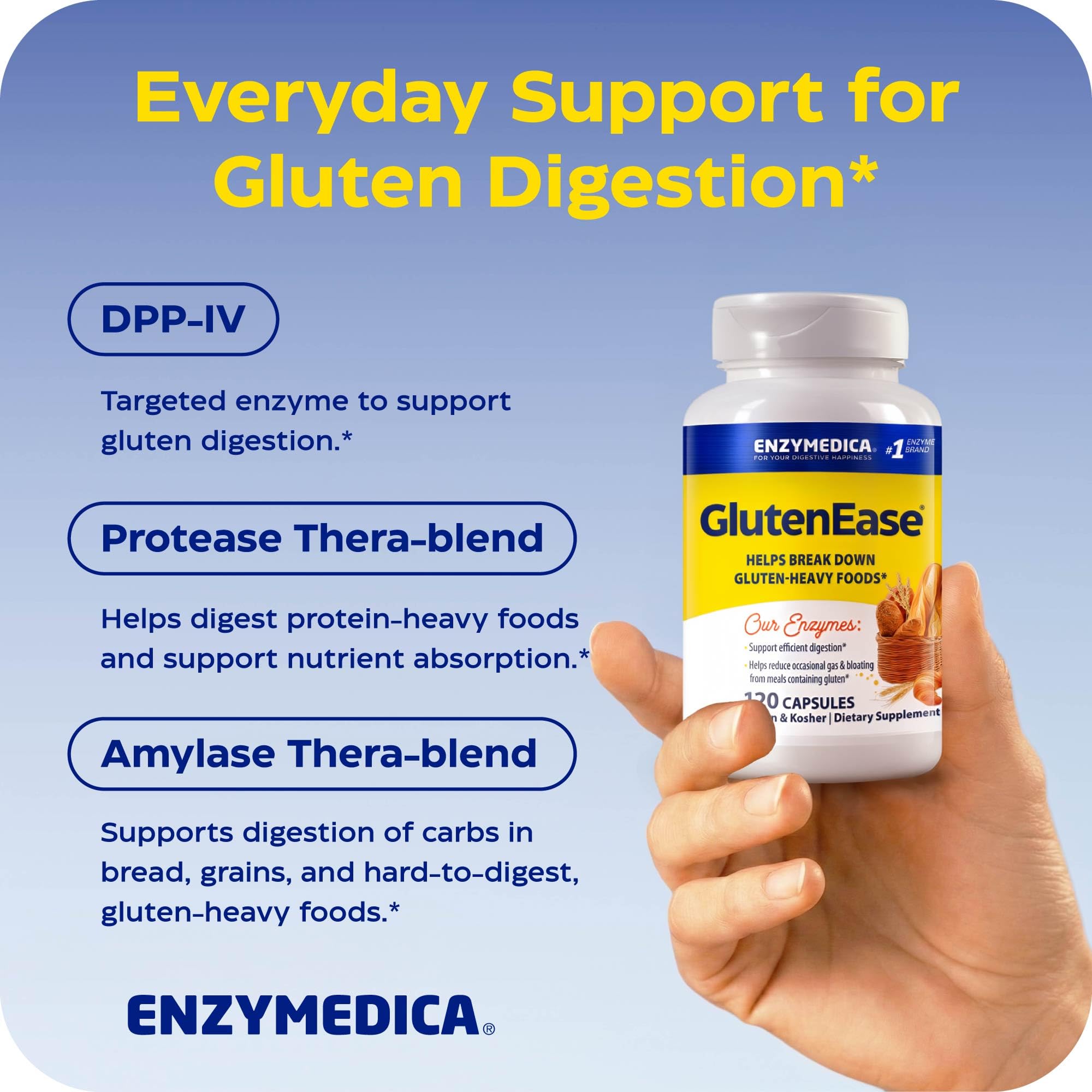 Enzymedica GlutenEase, Helps Gas & Bloating - 120 Capsules — Amazon image 4