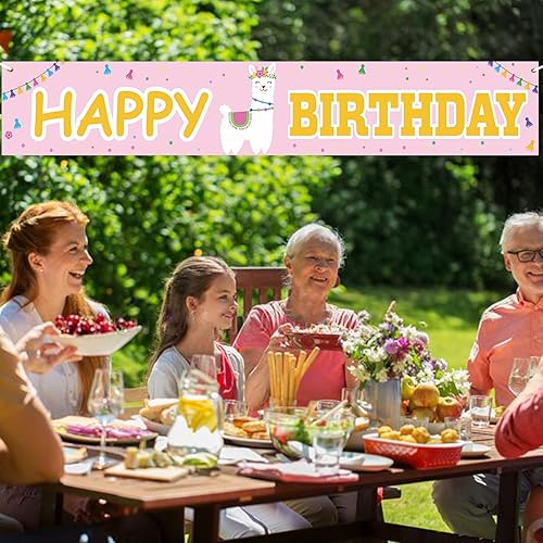 Miniatura 5 de Cartel de llama alpaca con texto en inglés «Happy Birthday» de color rosa, bonito telón de fondo para decoración de patio, niña, niño, princesa,