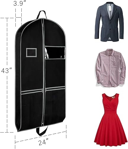 Miniatura 8 de Zilink Bolsas de ropa de viaje de 43 pulgadas para mujer, bolsas de traje para viajes y almacenamiento, bolsas de ropa colgantes reforzadas con asas