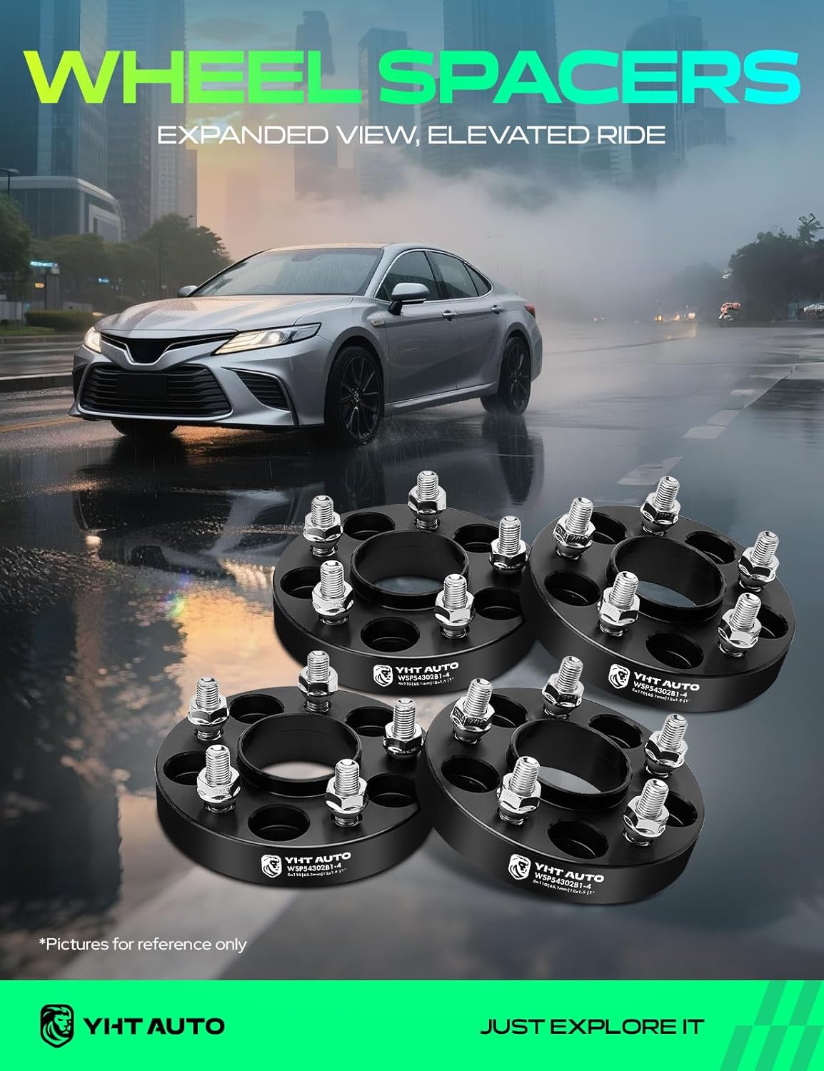 YHTAUTO 5x110mm Hub Centric Wheel Spacers 1 Inch Fits Chevrolet Malibu, HHR, Cobalt, Pontiac G6, Saturn, Cadillac Models w/ M12x1.5 Studs, 65.1mm Hub Bore 5 Lug 4PCS Black