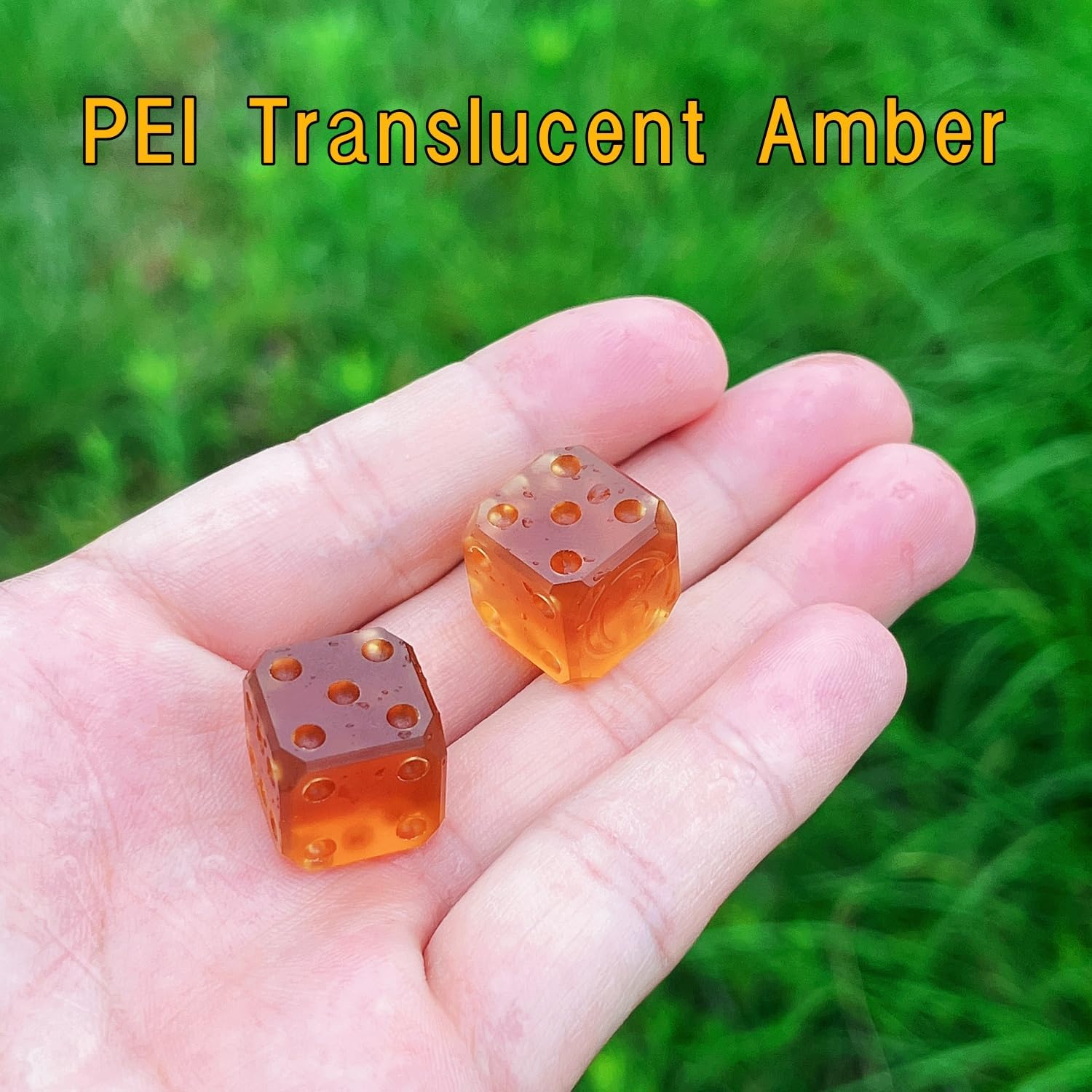 2Pcs PEI Emoticon Dice, Happy/Sad Face Game Dice, EDC Lightweight Translucent Amber Solid 0.59Inch D6 Dice