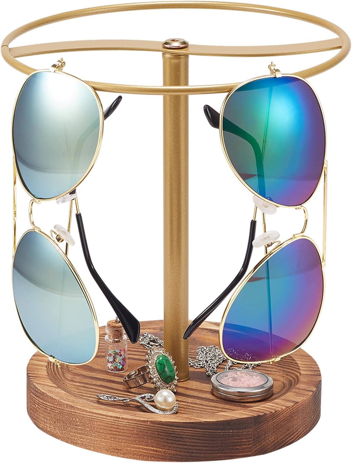 BDBDYEAYBDBDYEAY Sunglasses Organizer Wood Glasses Holder Stand, Metal Sunglass Storage Display Rack for 12Pairs Eyeglasses, Eyewear Organizer for Dresser Table Desk Countertop Bedroom (Gold Frame)