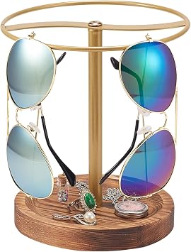 BDBDYEAY Sunglasses Organizer Wood Glasses Holder Stand, Metal Sunglass Storage Display Rack for 12Pairs Eyeglasses, Eyewear Organizer for Dresser Table Desk Countertop Bedroom Gold Frame