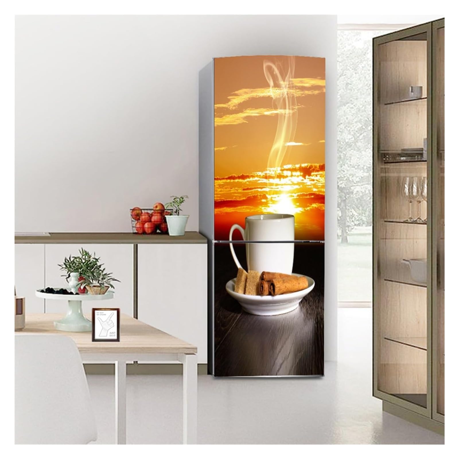 GDHKDDFL Minimalist, luxury-inspired fridge decals, Freezer Skins Wall Stickers for Kitchen Decal, Sunset Coffee Mug Snack(S: 60x150 cm)