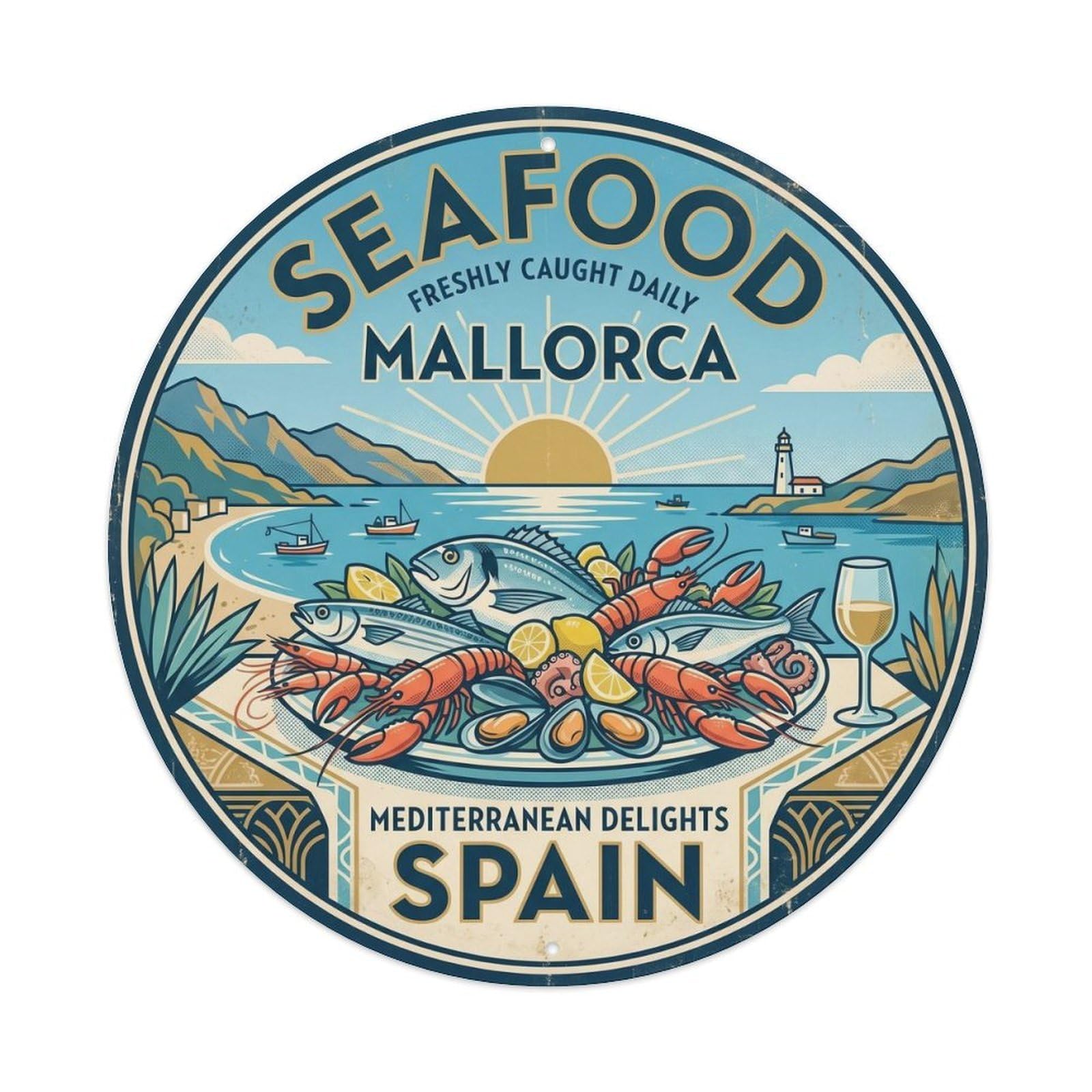 Mallorca Seafood Market Travel Coastal Cuisine Culture Metal Tin Sign