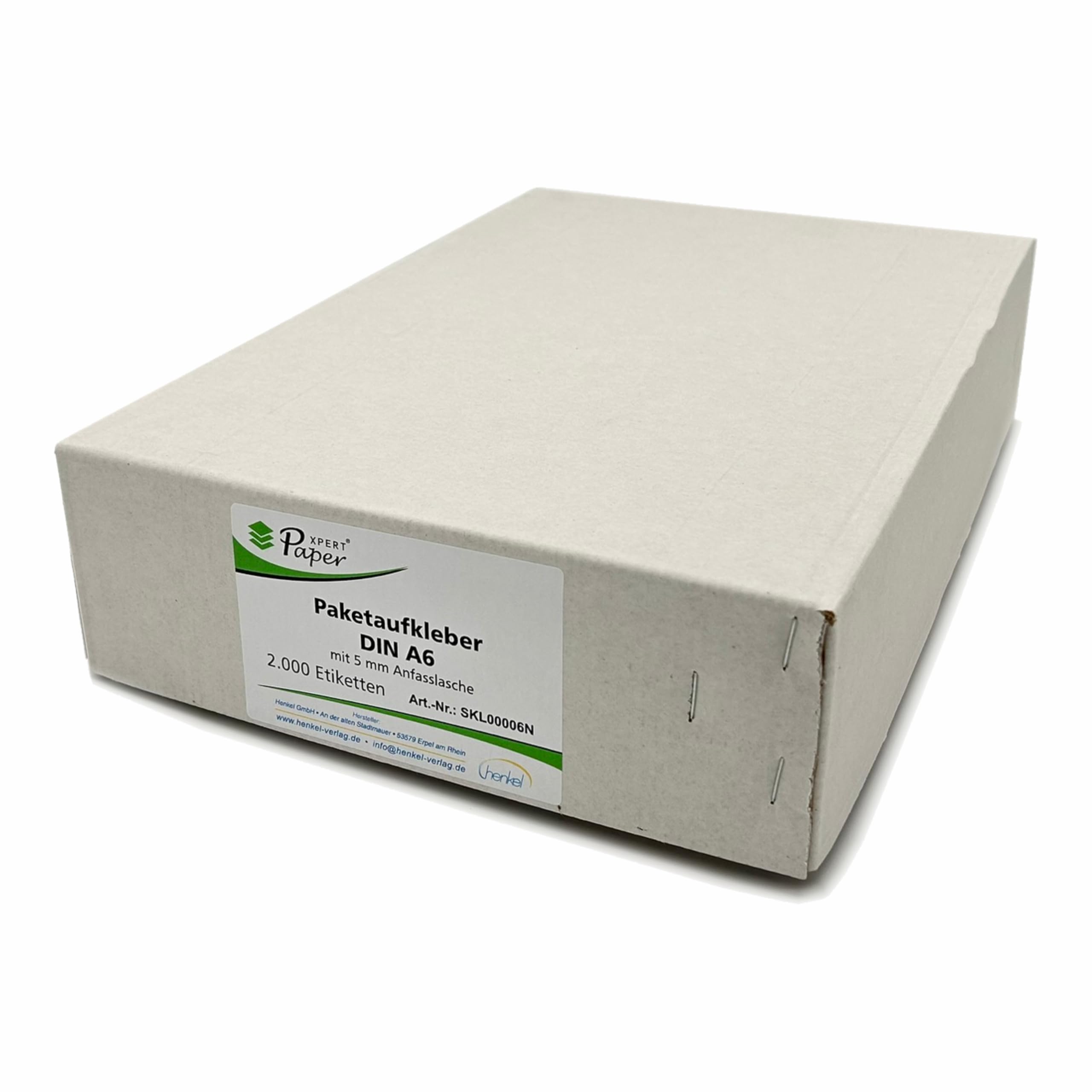 Adesivi per pacchetti/pallet, DIN A6 x 2000, con linguetta da 4,5 mm, per una facile rimozione, autoadesivi, per stampanti laser e a getto d'inchiostro, Made in Germany