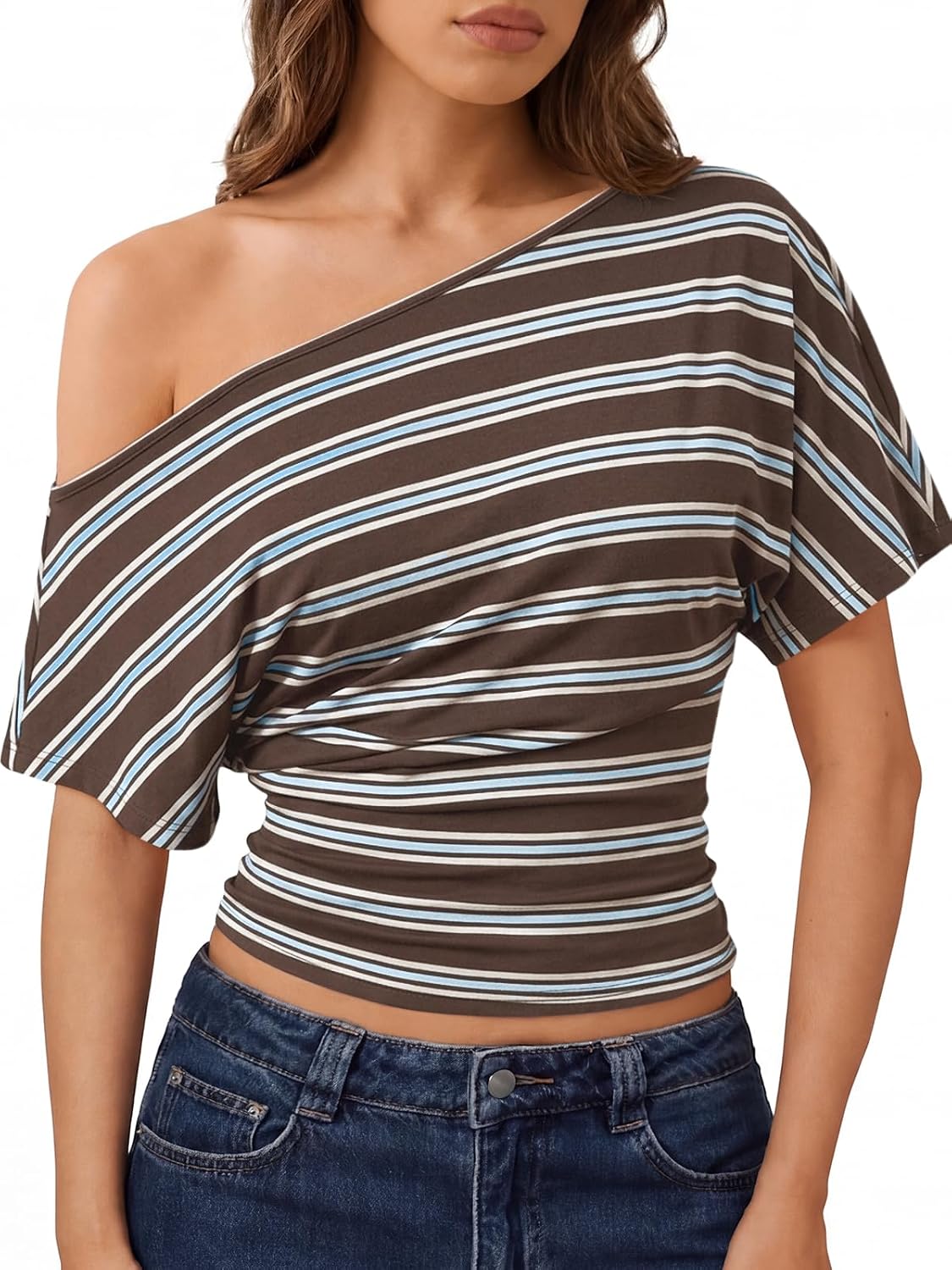 Trendy Queen Womens Off the Shoulder Tops 2026 Summer Going Out Crop Shirts