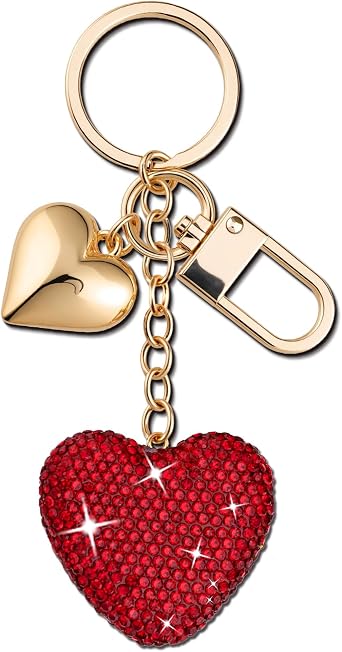 Heart Keychain for Car Keys Bag Charms Stocking Stuffers for Teen Girls Women Cute Bling Rhinestone Keychain