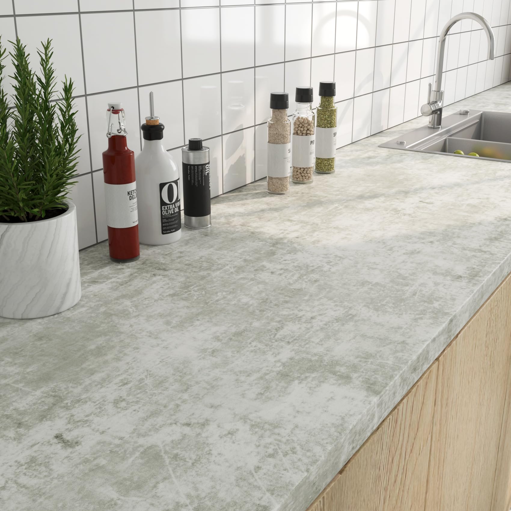 ReWallpaper White Cement Wallpaper for Bedroom Thicken 40CM×7M Light Grey Concrete Wallpaper for Living Room Vintage Vinyl Wrap for Kitchen Cabinets Wall Paper Roll Bathroom Waterproof