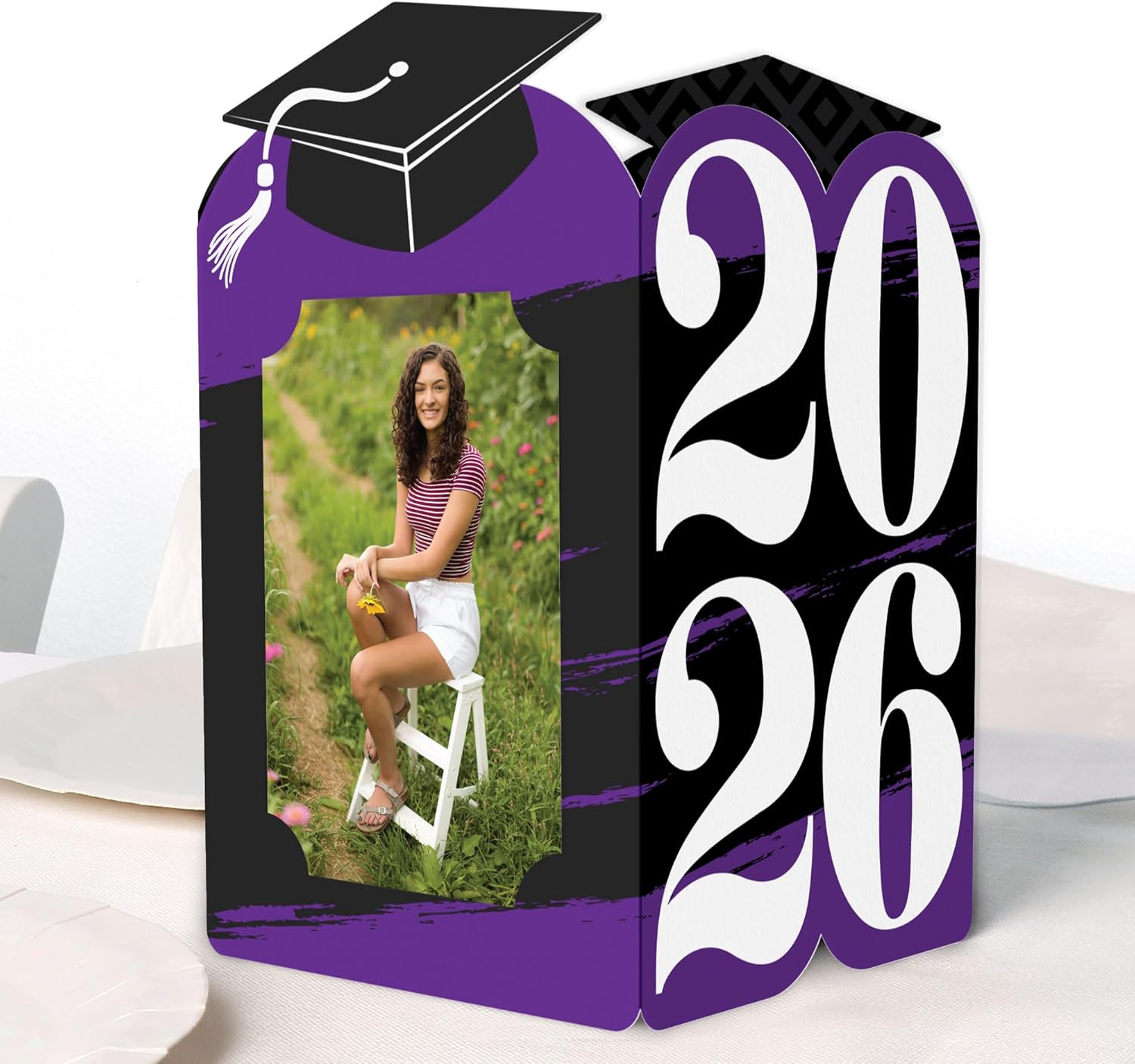 Big Dot of Happiness Purple 2026 Graduation Photo Holder Centerpieces, 4x6 Picture Display Box, Table Decoration Centerpiece for Purple Grad Party Decor, 8 Count