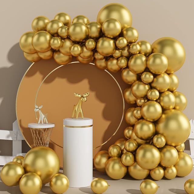 Metallic Gold Balloons 84Pcs, 18 Inch 12 Inch 5 Inch Chrome Gold Balloons, Metallic Latex Balloon for Golden Theme Party, Chrome Gold Party Balloons for Birthday Baby Shower Anniversary Graduation