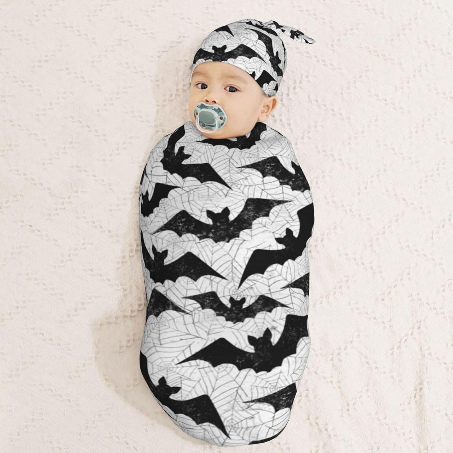 Black Bat Newborn Swaddle Blankets Hat Sets Soft Baby Receiving Blanket Swaddle Sack for Baby Shower Infant Boy Girl Gift - Image 8