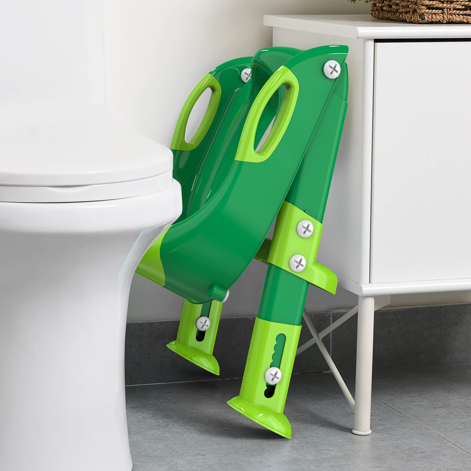 Töpfchentrainingssitz mit Tritthocker, Leiter für Jungen und Mädchen, stabile Töpfchenleiter mit weich gepolstertem Kissen für Kleinkinder, Kleinkind, WC-Trainingssitz (Shrek Green)