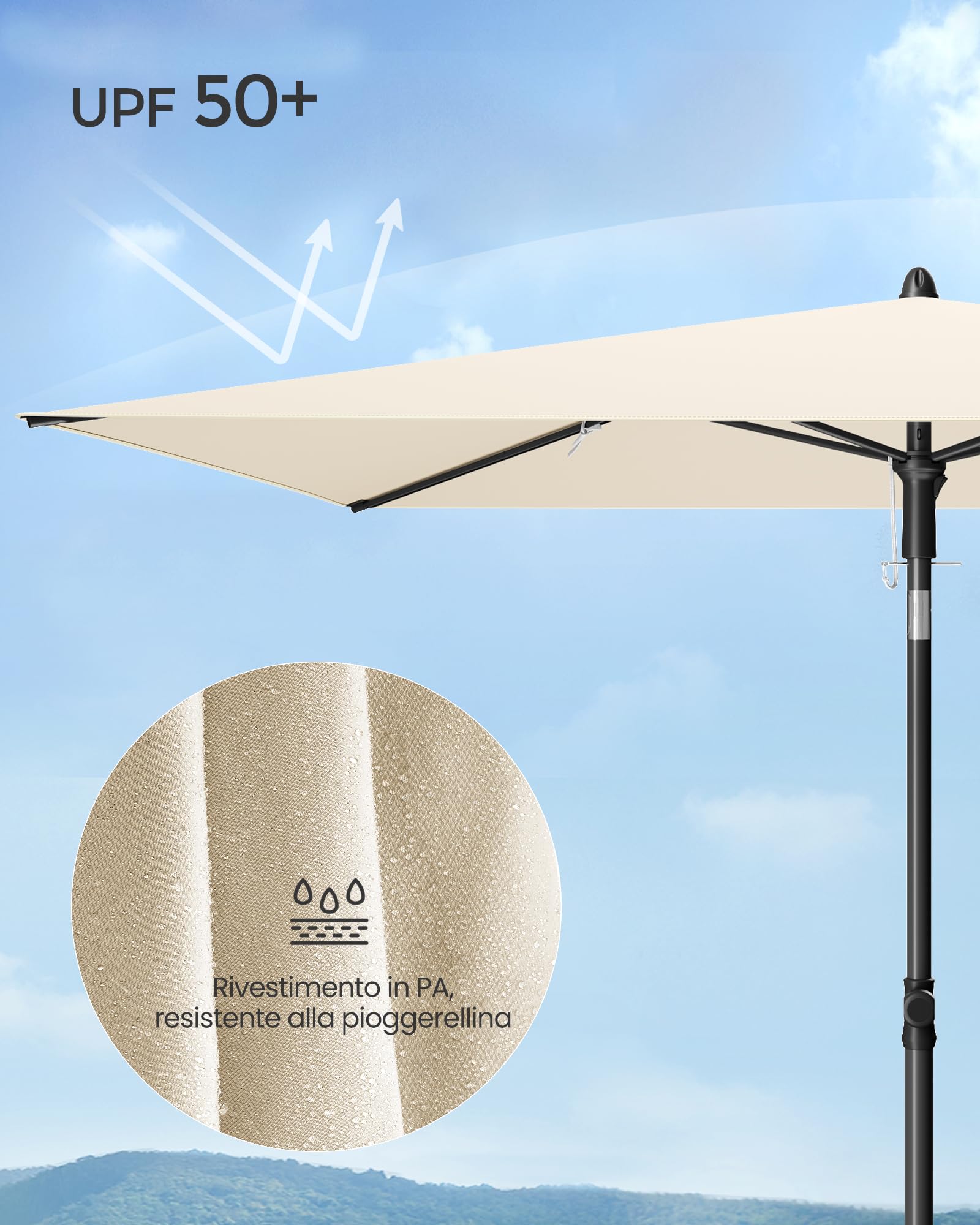 SONGMICS Ombrellone da Patio, Parasole da Esterno, Protezione UPF 50+, Tettuccio Inclinabile, Giardino Terrazza Spiaggia, Borsa per il Trasporto, Base Non Inclusa