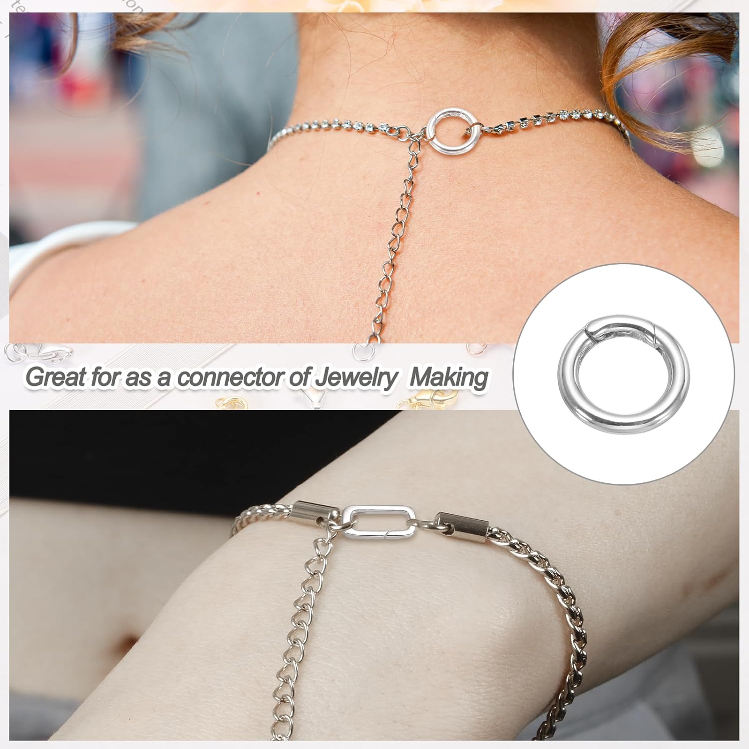 PATIKIL 11.6mm 925 Sterling Silver Spring Gate Rings, 2Pcs Round Spring Clasps Necklace Enhancer Shortener Closures Connector for Jewelry Making Necklaces DIY, Silver Tone - Image 5