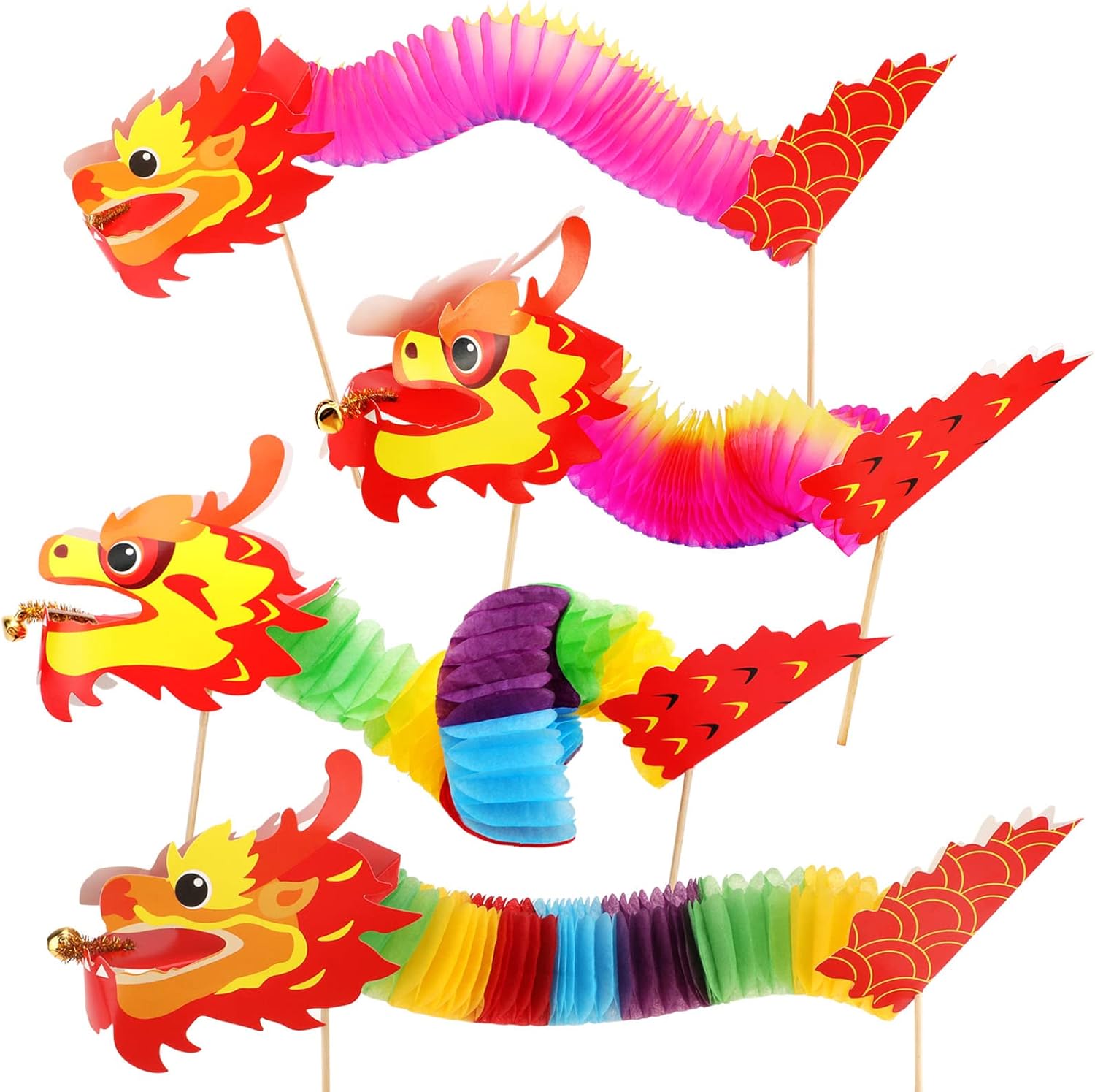 DPKOW Chinese New Year Paper Dragon Decoration 4 Styles Chinese Paper