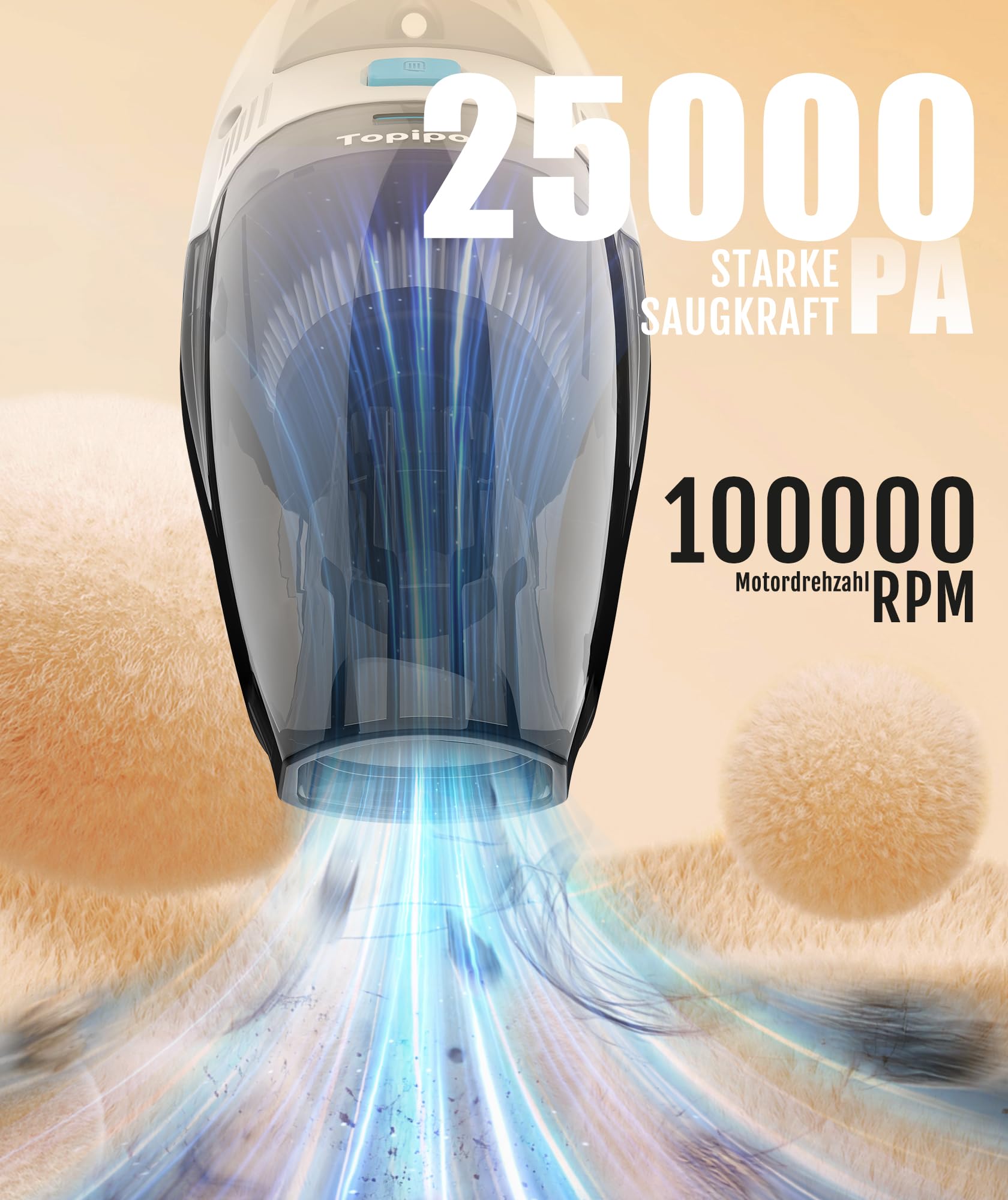 Topipop Aspirabriciole Senza Fili,Aspirapolvere Auto con Potenza di Aspirazione Elevata di 25KPa,Handheld Vacuum Cleaner Portatile con Filtro HEPA per Leggero per Peli di Animali,Tappeti,Casa (Nero)