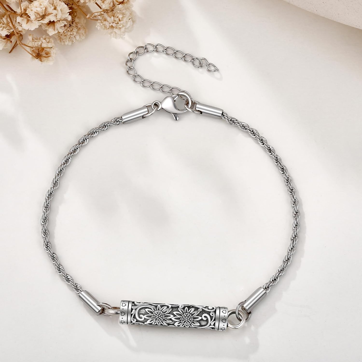ONEFINITY Urn Bracelet For Ashes 925 Sterling Silver Bar Cremation Jewelry For Ashes Keepsake Pendant Locket Bracelet For Women Men