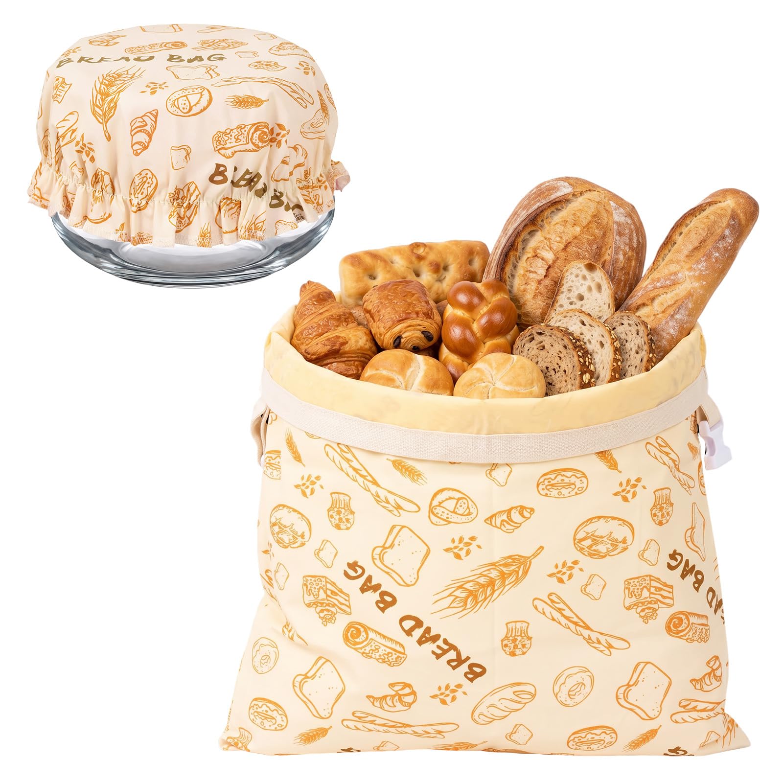 Beeswax Bread Bag Set, Reusable Sourdough Bread Storage Bag with Dough Proofing Bowl Cover, Freezer Freshness Keeper for Bakery Essentials, Homemade Breads(Orang)