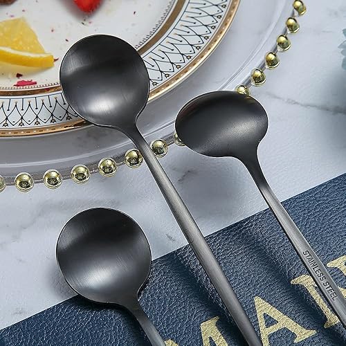 Miniatura 5 de 6 cucharaditas de color negro mate, cubiertos de 6.6 pulgadas, cucharas pequeñas de acero inoxidable para el hogar, cocina o restaurante, apto para