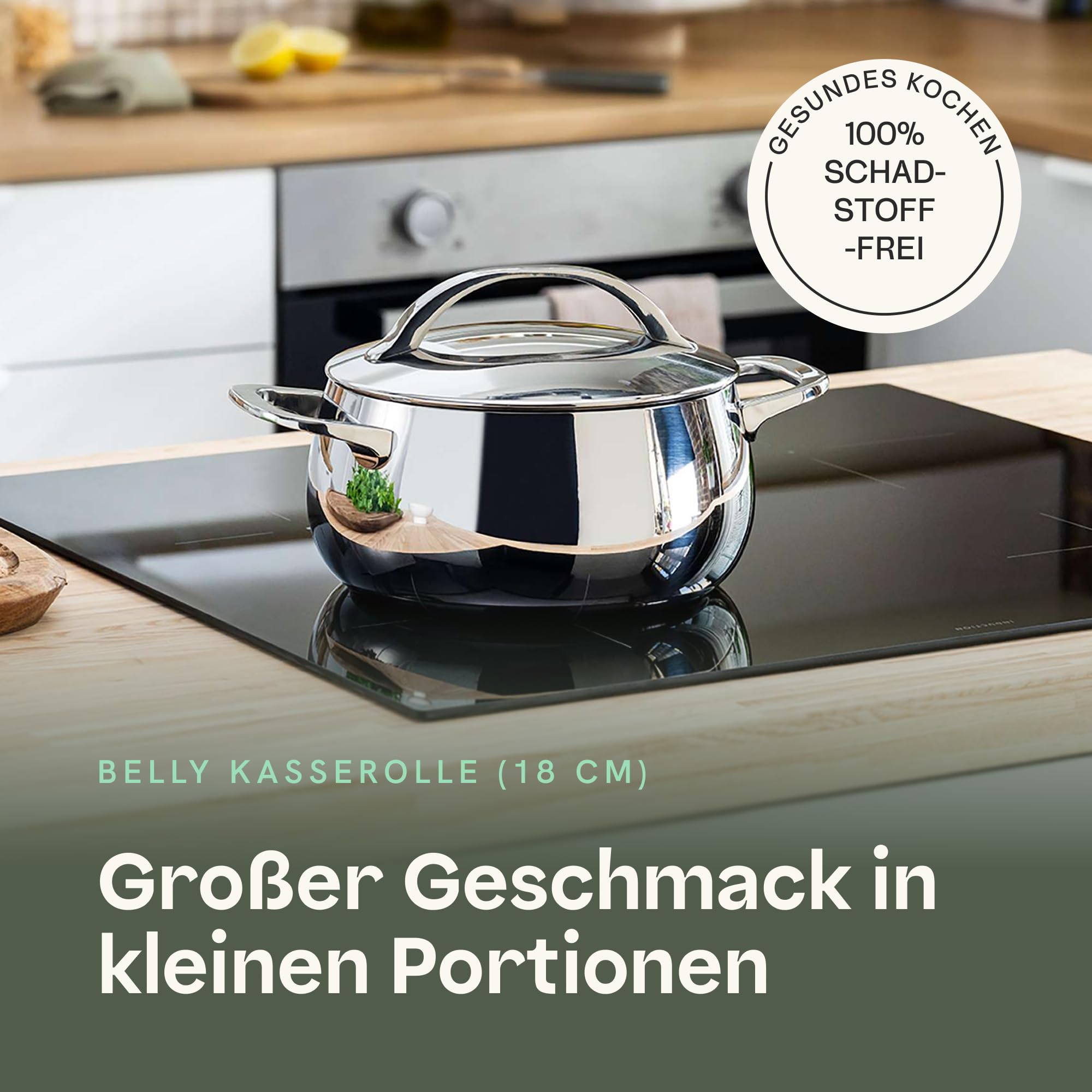 BergHOFF Home Kochtopf klein (18cm)– Edelstahl Topf mit Deckel – Kochtopf für alle Herdarten inkl. Induktion – Schmortopf - spülmaschinengeeignet & Ofenfest