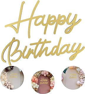 Happy Birthday Wooden Sign with Gold Painted Cutout Wooden Happy Birthday Letters Sign Vintage Rustic Party Decoration Backdrop Wall Photo Prop(Gold)