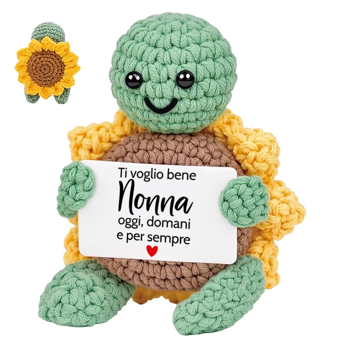 Regalo Della Nonna,Ti Voglio Bene Nonna,Regali Nonna Compleanno,Tartaruga Lavorata a Maglia con Girasole,Supporto Emotivo,Personalizzato Regalo Nonna Compleanno Natale Anniversario
