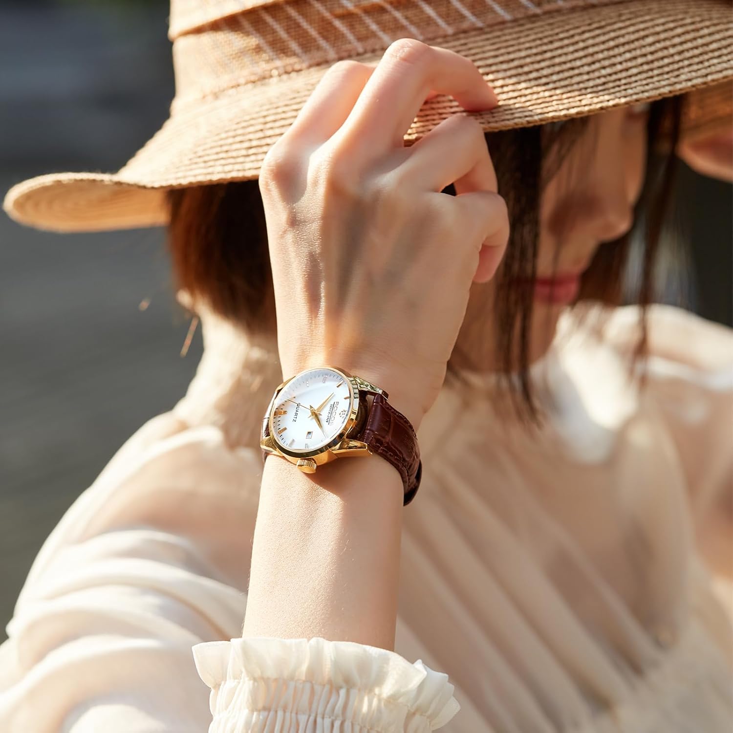 R0101L Women's Classic Watch,Brown Leather Watches for Women, Ladies' Analog Watch,White Dial Easy Read,Luxury Derss Watches,Water-Resistant,Gift for Her - Image 6