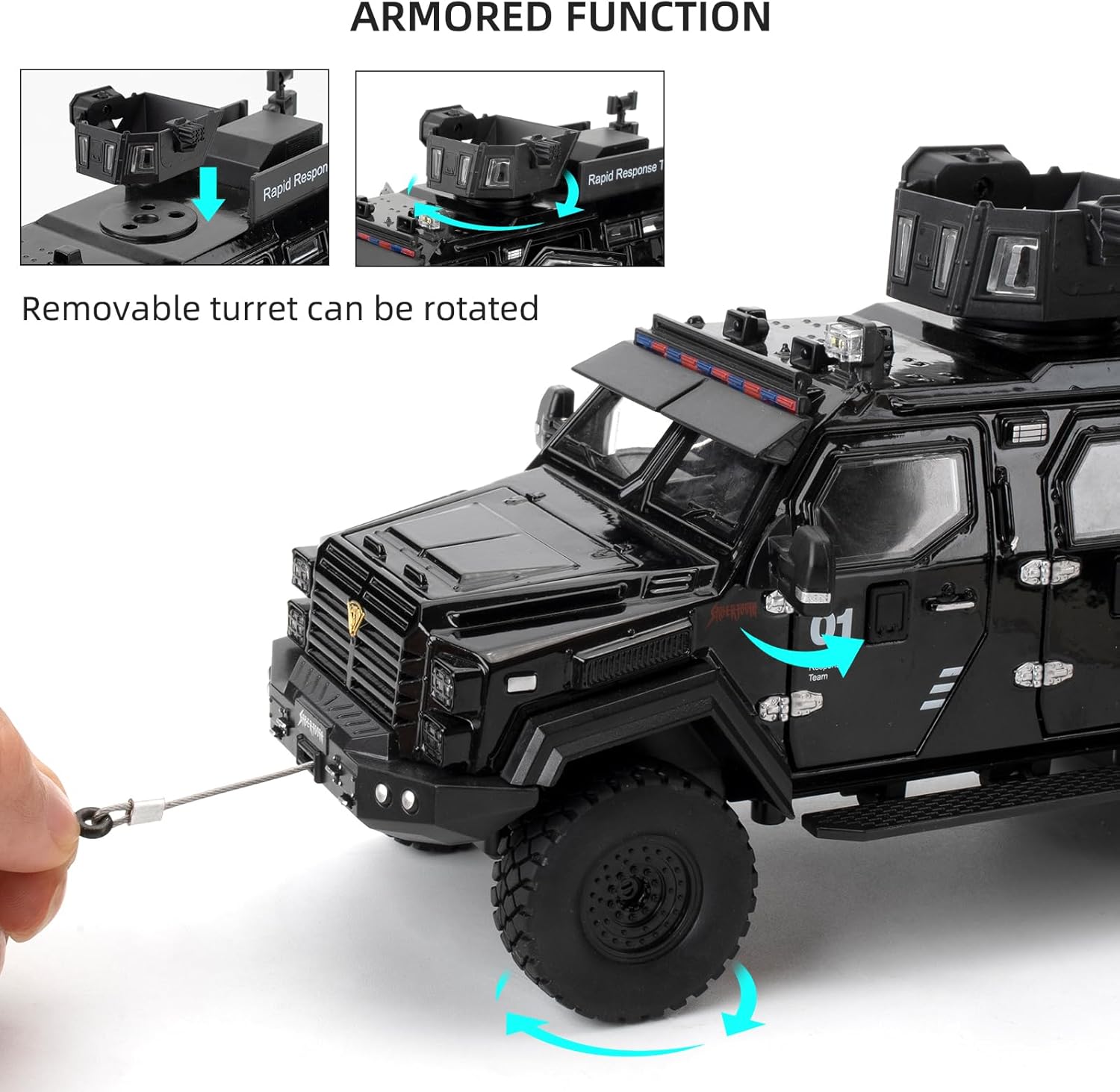 Compatible for 1:24 Saber-Toothed Tiger Alloy Armored Car Model, Collectible Diecast Armoured Explosive Protected Vehicle Toy, Pull Back Toy Car with Sound and Light for Adult Kids (Black)