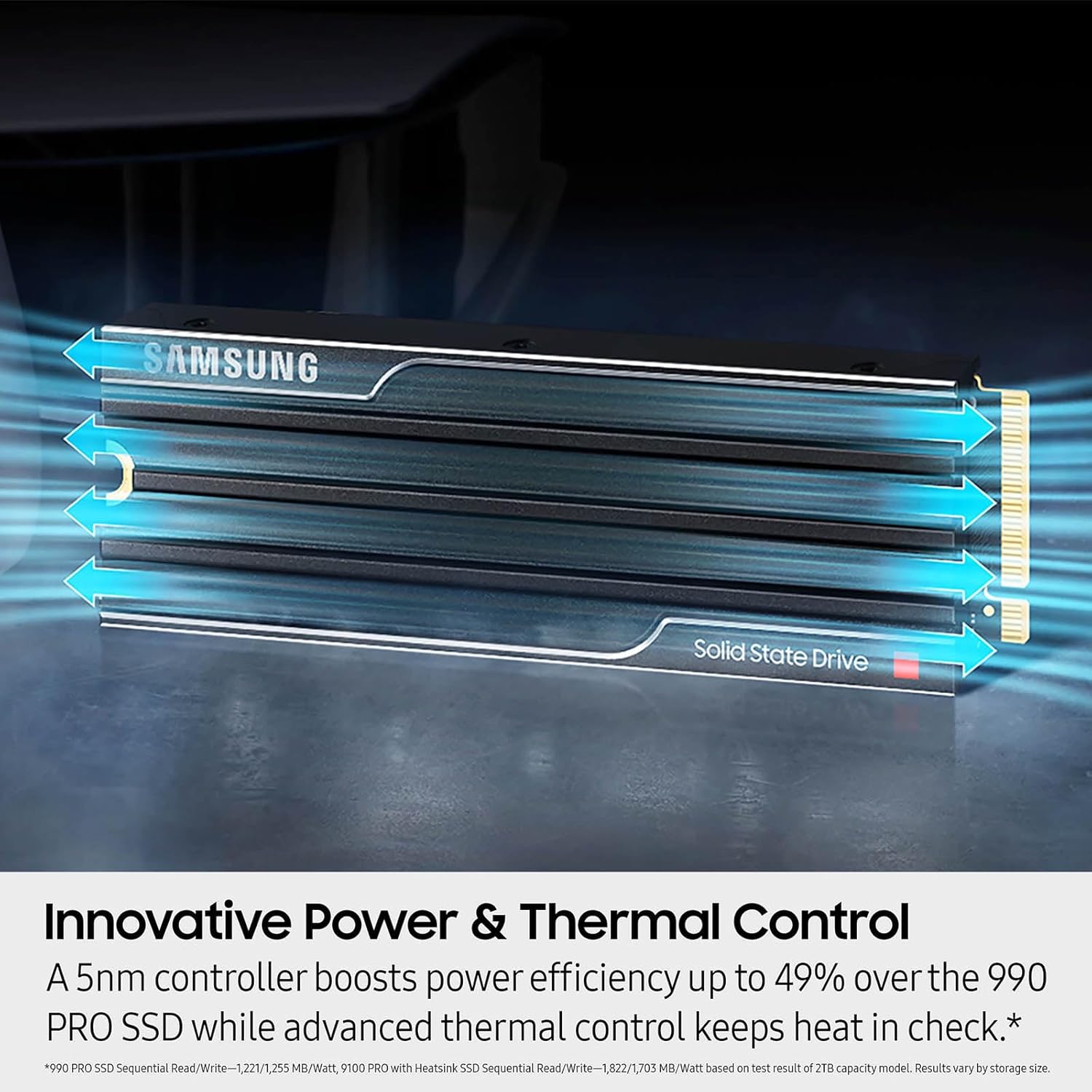 Samsung SSD 9100 PRO with Heatsink 4TB, PCIe 5.0x4 M.2 2280, Seq. Read Speeds Up to 14,800/13,400 MB/s, Best for AI Computing, Gaming, and Heavy Duty Workstations (MZ-VAP4T0CW)