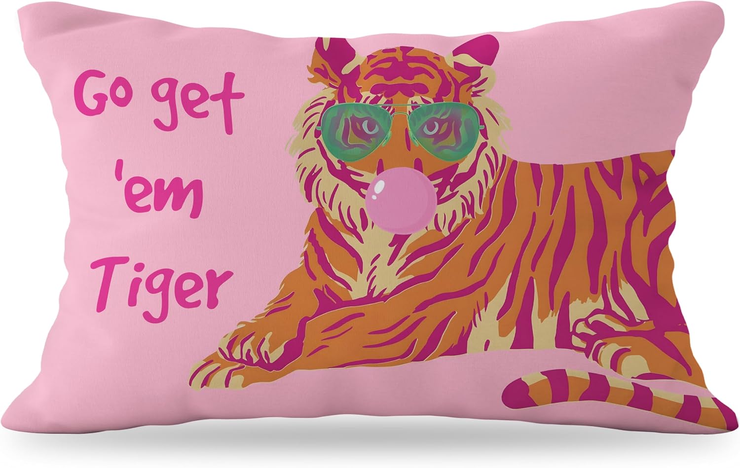 Pink and Orange Tiger Pillow Cover 12x20, Coquette Trendy Preppy White Tiger Throw Pillow Covers, Coquette Room Decor, Preppy School Supplies (Color-2)