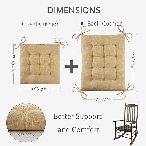 Miniatura 2 de ELFJOY Cojines de mecedora para silla mecedora, cojines de madera para mecedora, cojín de respaldo alto y cojín de asiento, juego de 2 piezas