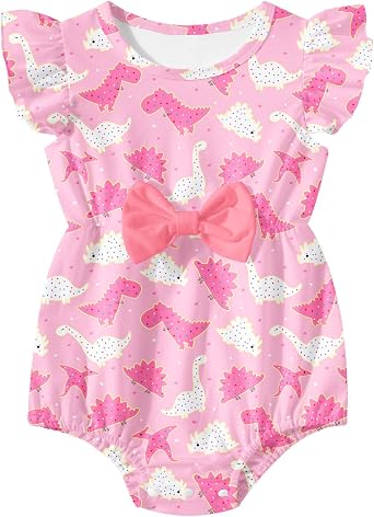 Baby Girls Clothes Infant Print Ruffle Romper Bodysuit with Bow 0-18 Months